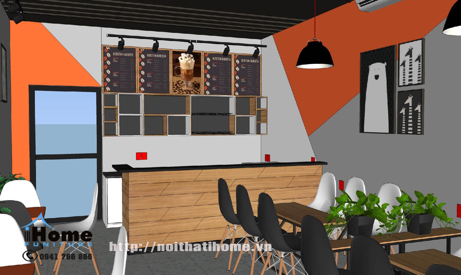 Mô hình thiết kế 3d thiết kế quán cà phê hải phòng